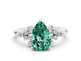 White gold Pear Cut Green Sapphire Ring with Side Stones and Four-Prong Setting_36
