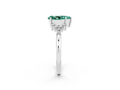 White gold Pear Cut Green Sapphire Ring with Side Stones and Four-Prong Setting_38