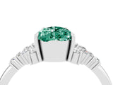 White gold Pear Cut Green Sapphire Ring with Side Stones and Four-Prong Setting_40