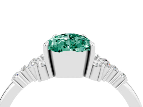 White gold Pear Cut Green Sapphire Ring with Side Stones and Four-Prong Setting_40
