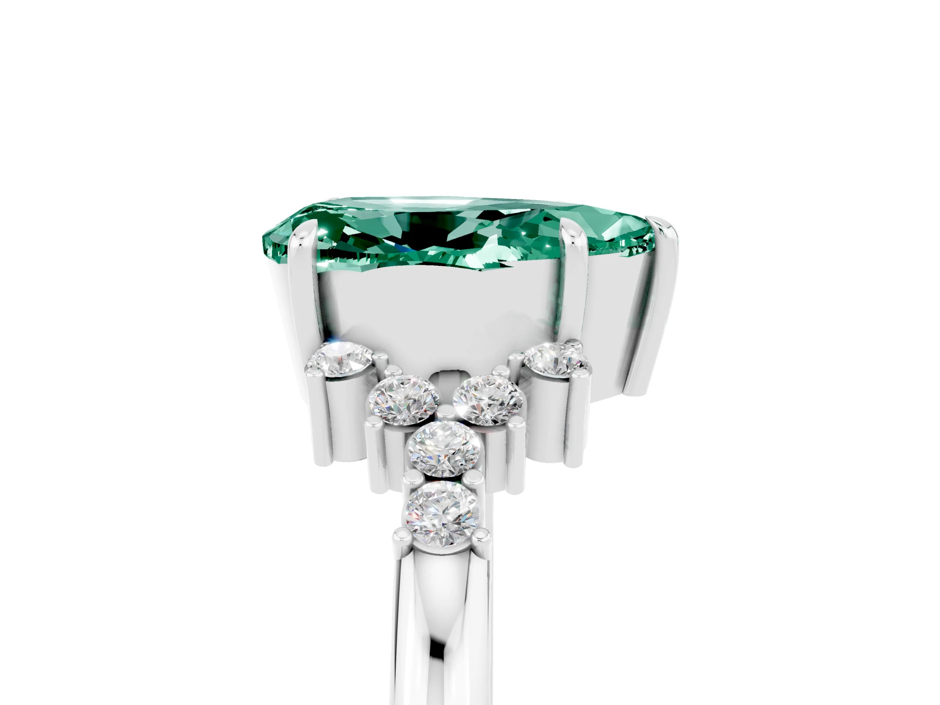White gold Pear Cut Green Sapphire Ring with Side Stones and Four-Prong Setting_41