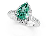 White gold Pear Cut Green Sapphire Scalloped Halo Engagement Ring with Round Shared Prong Band_49