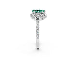 White gold Pear Cut Green Sapphire Scalloped Halo Engagement Ring with Round Shared Prong Band_50