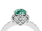 White gold Pear Cut Green Sapphire Scalloped Halo Engagement Ring with Round Shared Prong Band_52