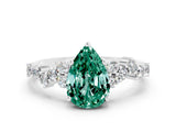 White gold Pear Cut Green Sapphire Scattered Round Accent Ring with Prong Setting_24