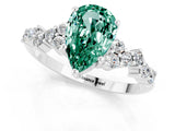 White gold Pear Cut Green Sapphire Scattered Round Accent Ring with Prong Setting_25