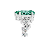 White gold Pear Cut Green Sapphire Scattered Round Accent Ring with Prong Setting_29