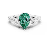 White gold Pear Cut Green Sapphire Solitaire Celtic Knot Ring with Four-Prong Setting_12