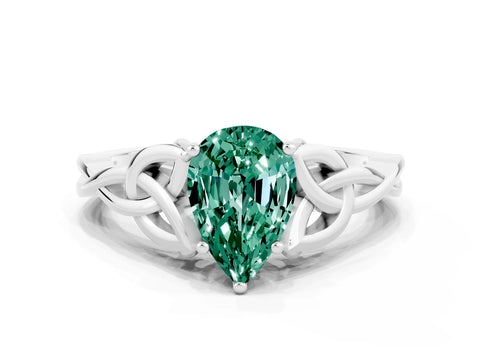 White gold Pear Cut Green Sapphire Solitaire Celtic Knot Ring with Four-Prong Setting_12