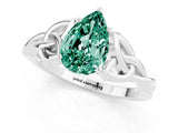 White gold Pear Cut Green Sapphire Solitaire Celtic Knot Ring with Four-Prong Setting_13
