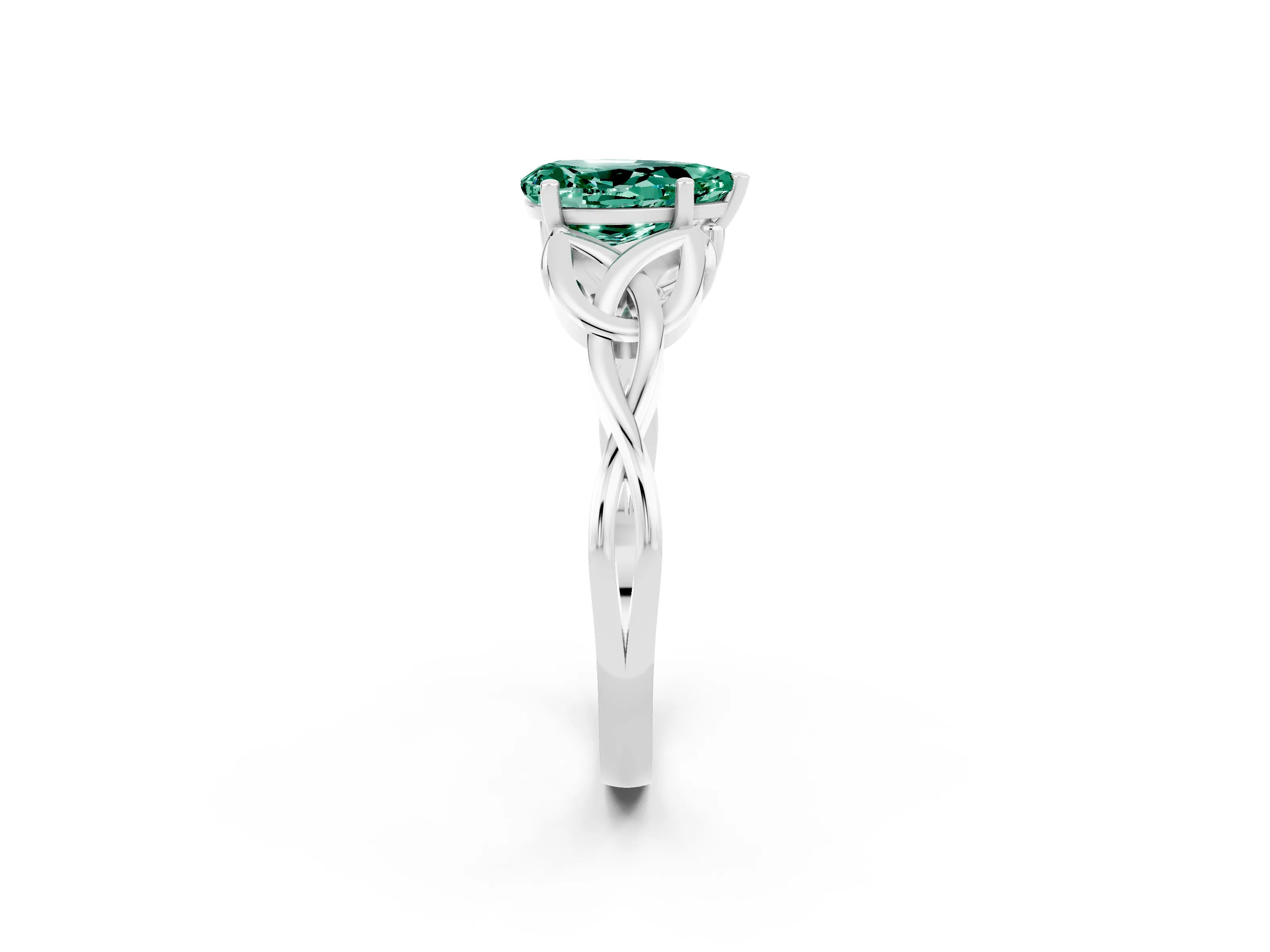 White gold Pear Cut Green Sapphire Solitaire Celtic Knot Ring with Four-Prong Setting_14