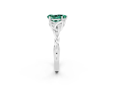 White gold Pear Cut Green Sapphire Solitaire Celtic Knot Ring with Four-Prong Setting_14