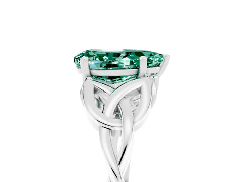 White gold Pear Cut Green Sapphire Solitaire Celtic Knot Ring with Four-Prong Setting_17