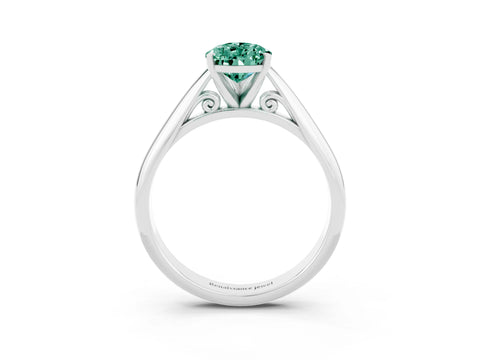 White gold Pear Cut Green Sapphire Solitaire Engagement Ring with Cathedral Setting and Four-Prong Mount_15