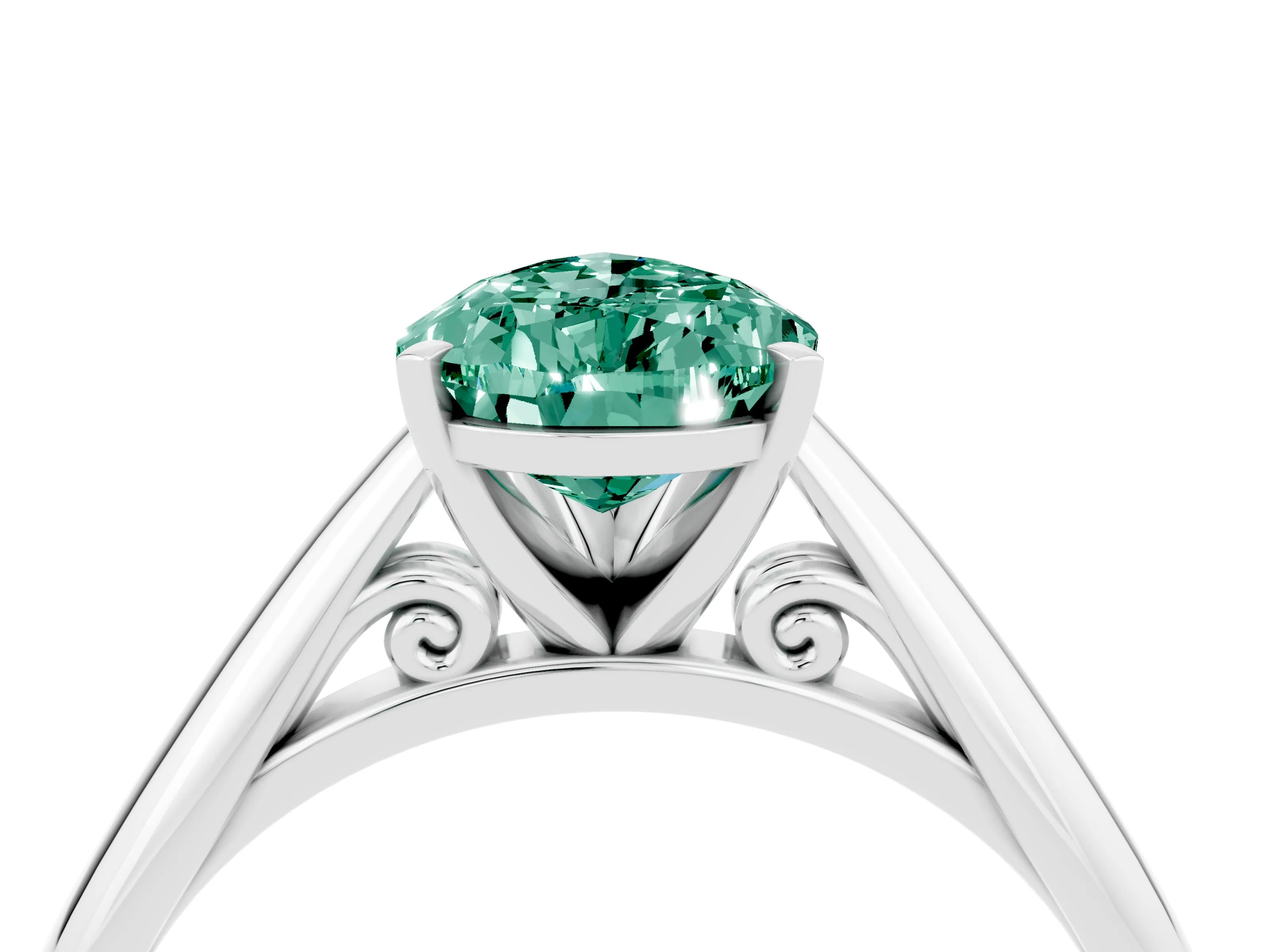 White gold Pear Cut Green Sapphire Solitaire Engagement Ring with Cathedral Setting and Four-Prong Mount_16