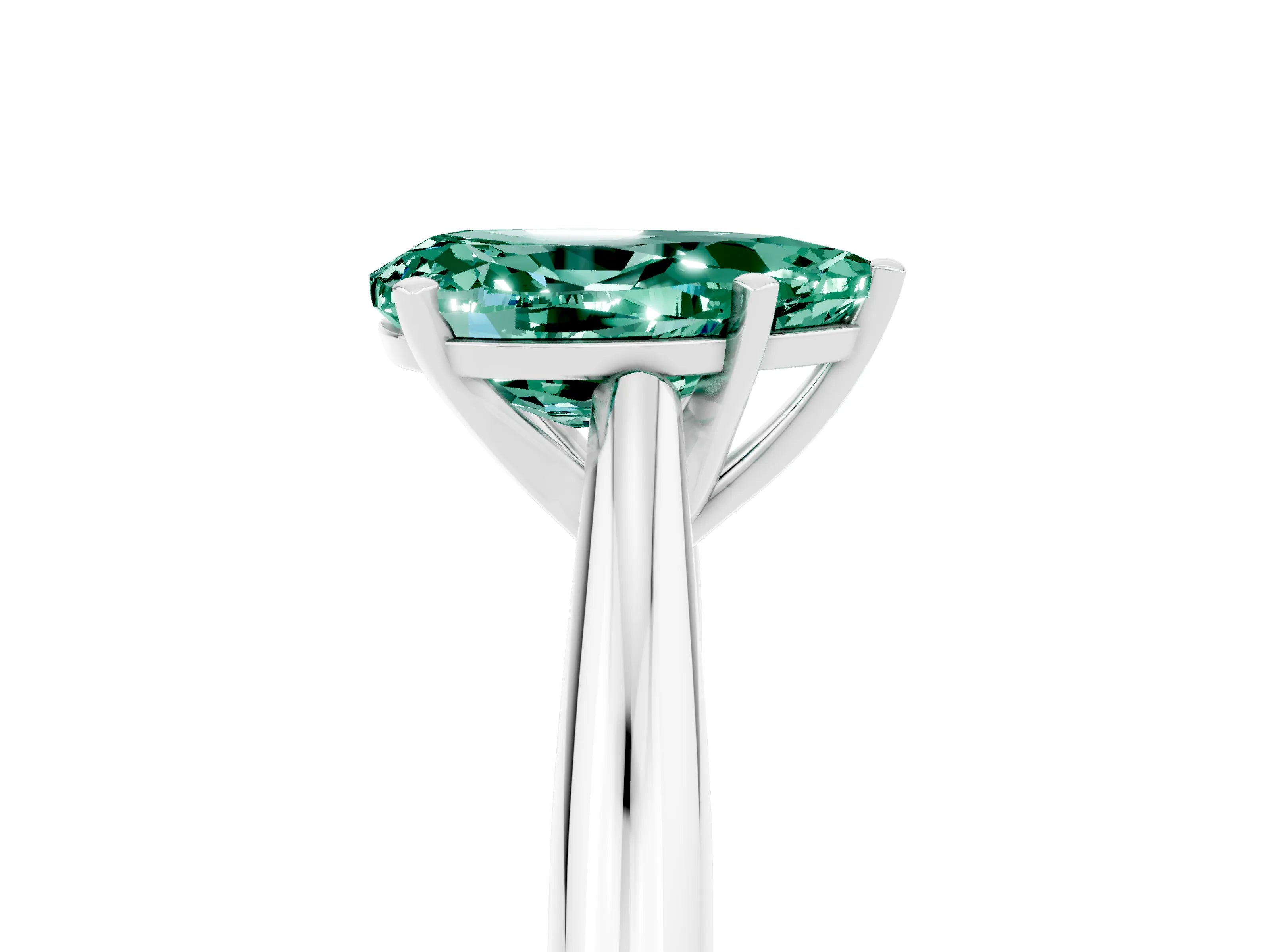 White gold Pear Cut Green Sapphire Solitaire Engagement Ring with Cathedral Setting and Four-Prong Mount_17