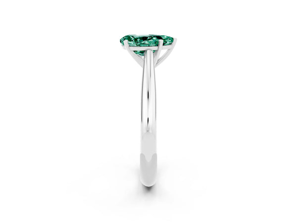 White gold Pear Cut Green Sapphire Solitaire Engagement Ring with Cathedral Setting and Four-Prong Mount