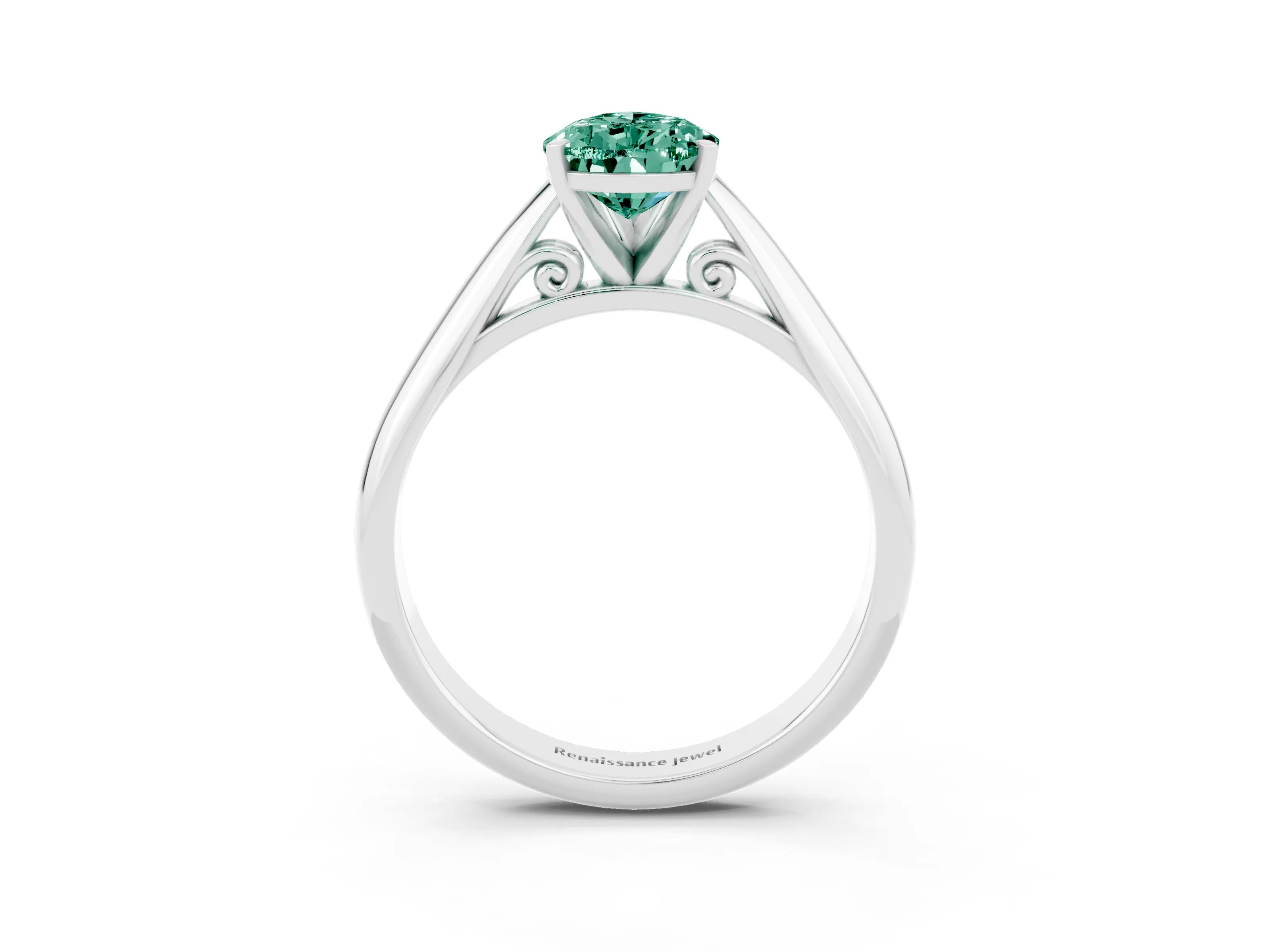 White gold Pear Cut Green Sapphire Solitaire Engagement Ring with Cathedral Setting and Four-Prong Mount_27