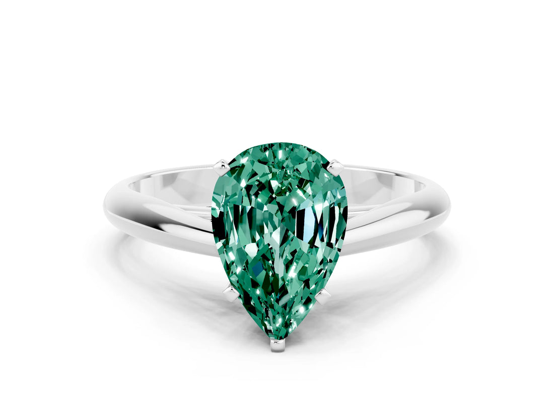 White gold Pear Cut Green Sapphire Solitaire Engagement Ring with Cathedral Setting and Four-Prong Mount_96