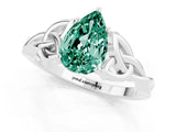 White gold Pear Cut Green Sapphire Solitaire Engagement Ring with Celtic Knot Band and Four-Prong Setting_1
