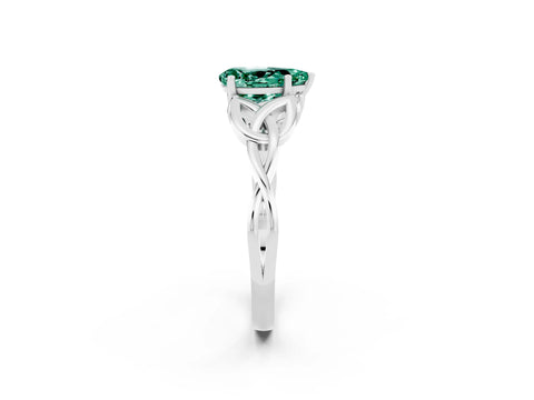 White gold Pear Cut Green Sapphire Solitaire Engagement Ring with Celtic Knot Band and Four-Prong Setting_2