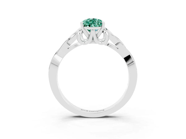 Silver Pear Cut Green Sapphire Solitaire Engagement Ring with Celtic Knot Band and Four-Prong Setting
