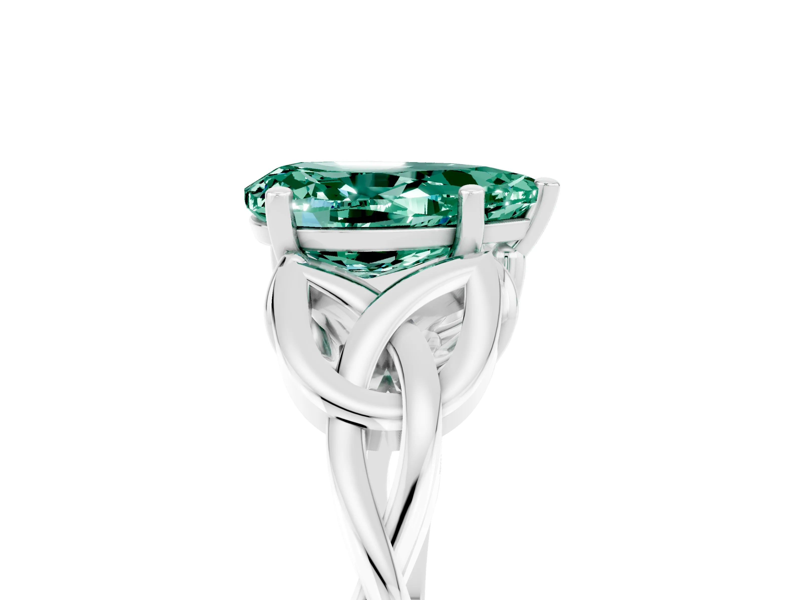 White gold Pear Cut Green Sapphire Solitaire Engagement Ring with Celtic Knot Band and Four-Prong Setting_5