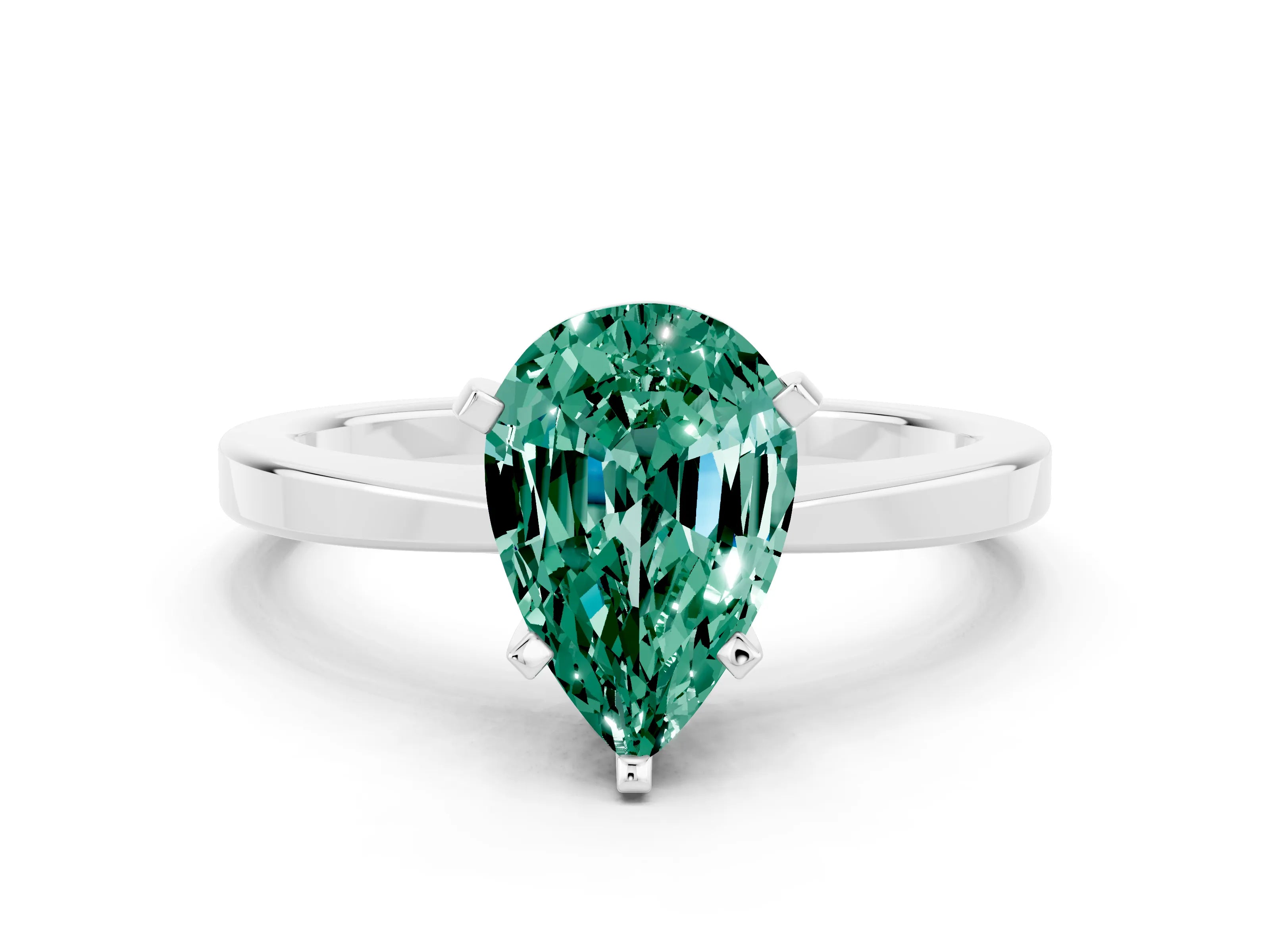 White gold Pear Cut Green Sapphire Solitaire Engagement Ring with Classic Band and Four-Prong Setting_36