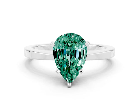 White gold Pear Cut Green Sapphire Solitaire Engagement Ring with Classic Band and Four-Prong Setting_36