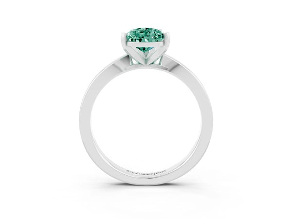 White gold Pear Cut Green Sapphire Solitaire Engagement Ring with Classic Band and Four-Prong Setting