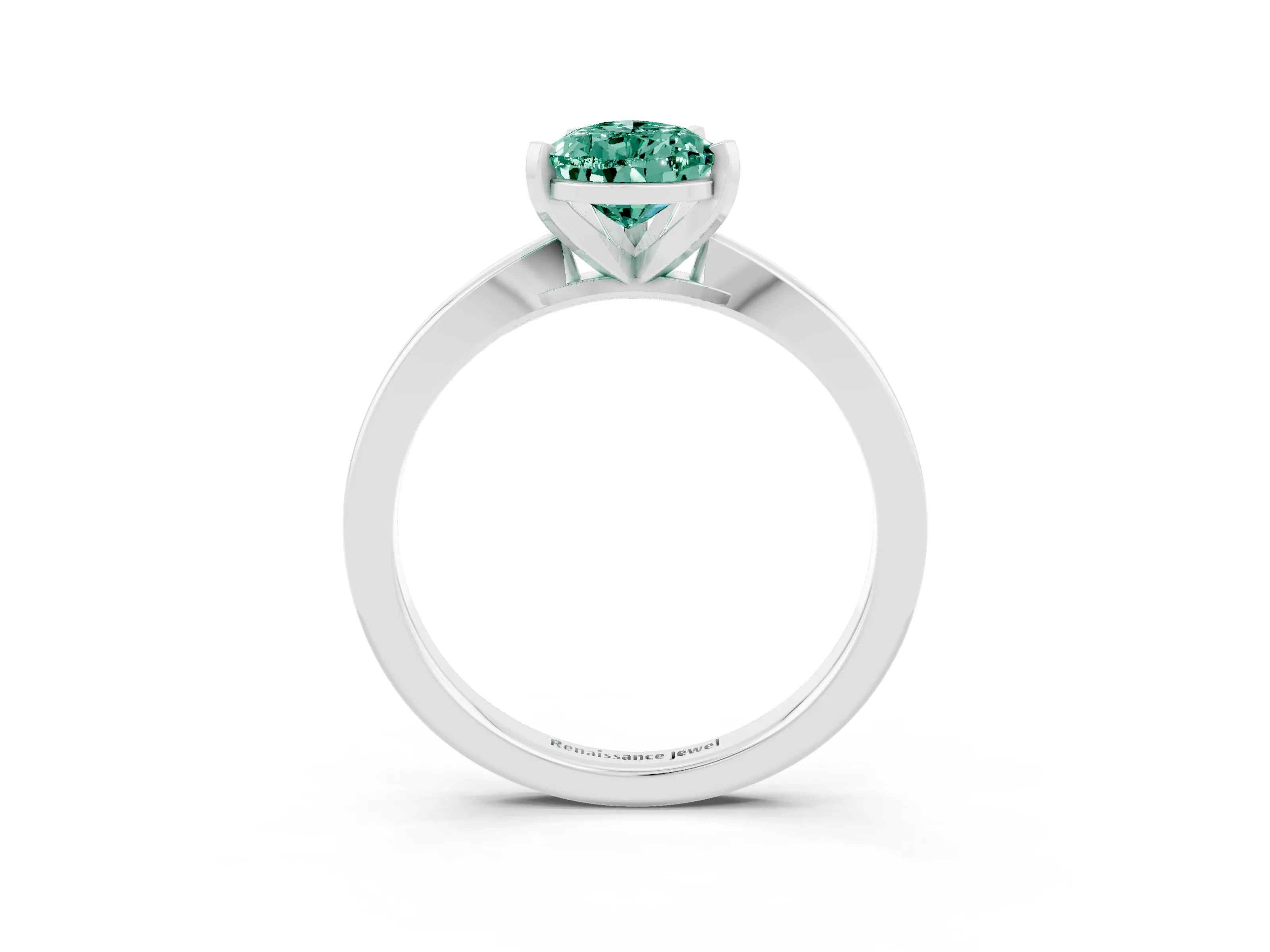 White gold Pear Cut Green Sapphire Solitaire Engagement Ring with Classic Band and Four-Prong Setting_39