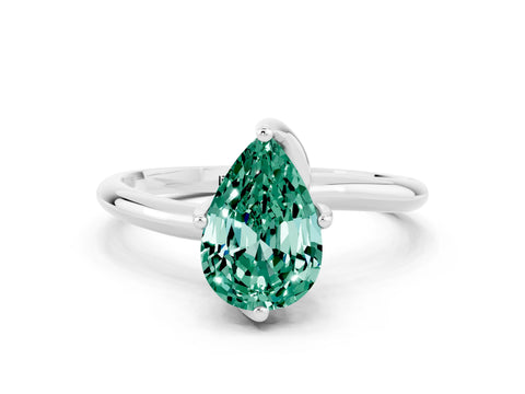 White gold Pear Cut Green Sapphire Solitaire Engagement Ring with Four-Prong Setting and Classic Band_12