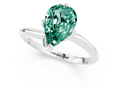 White gold Pear Cut Green Sapphire Solitaire Engagement Ring with Four-Prong Setting and Classic Band_13