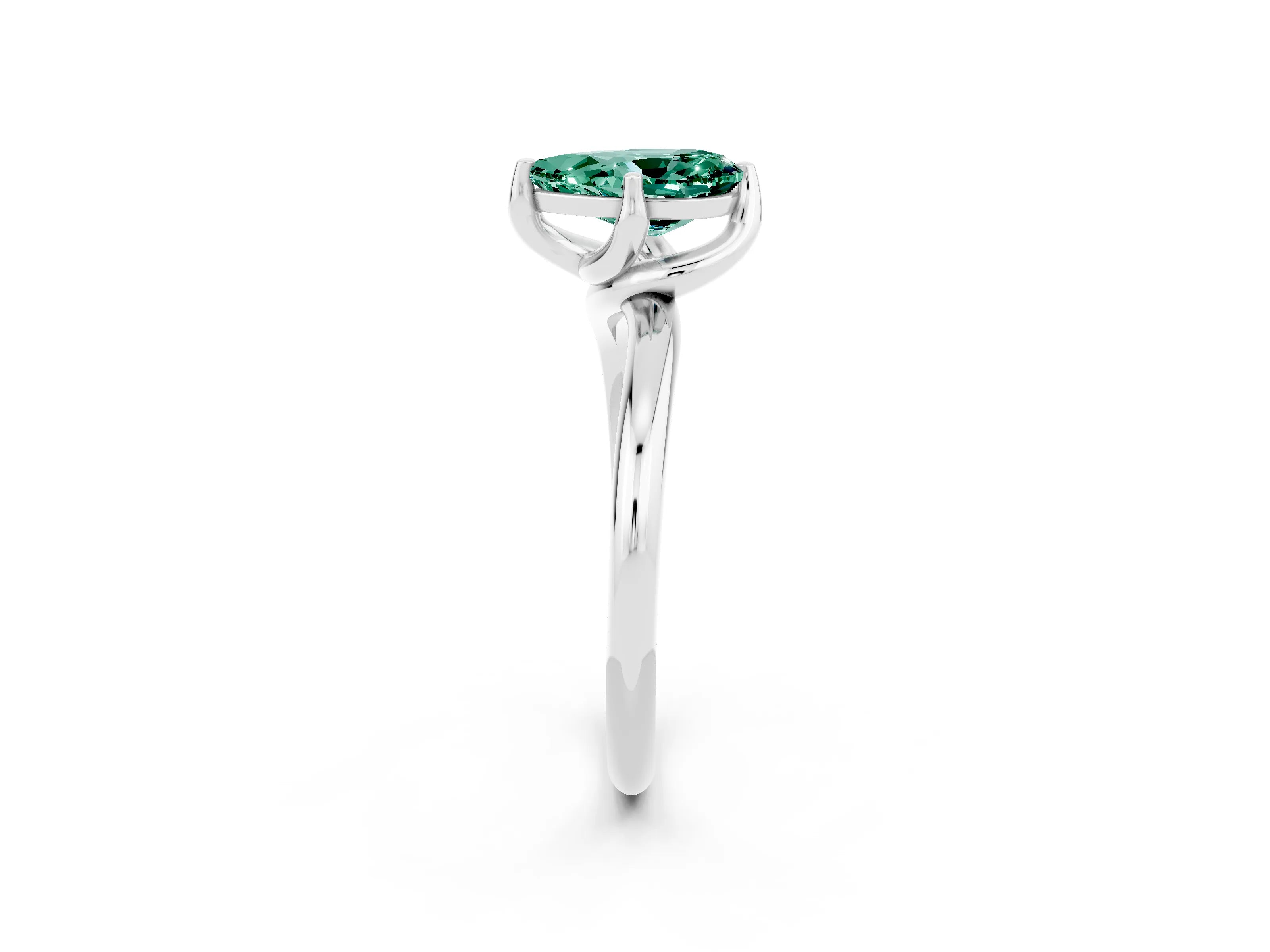 White gold Pear Cut Green Sapphire Solitaire Engagement Ring with Four-Prong Setting and Classic Band_14