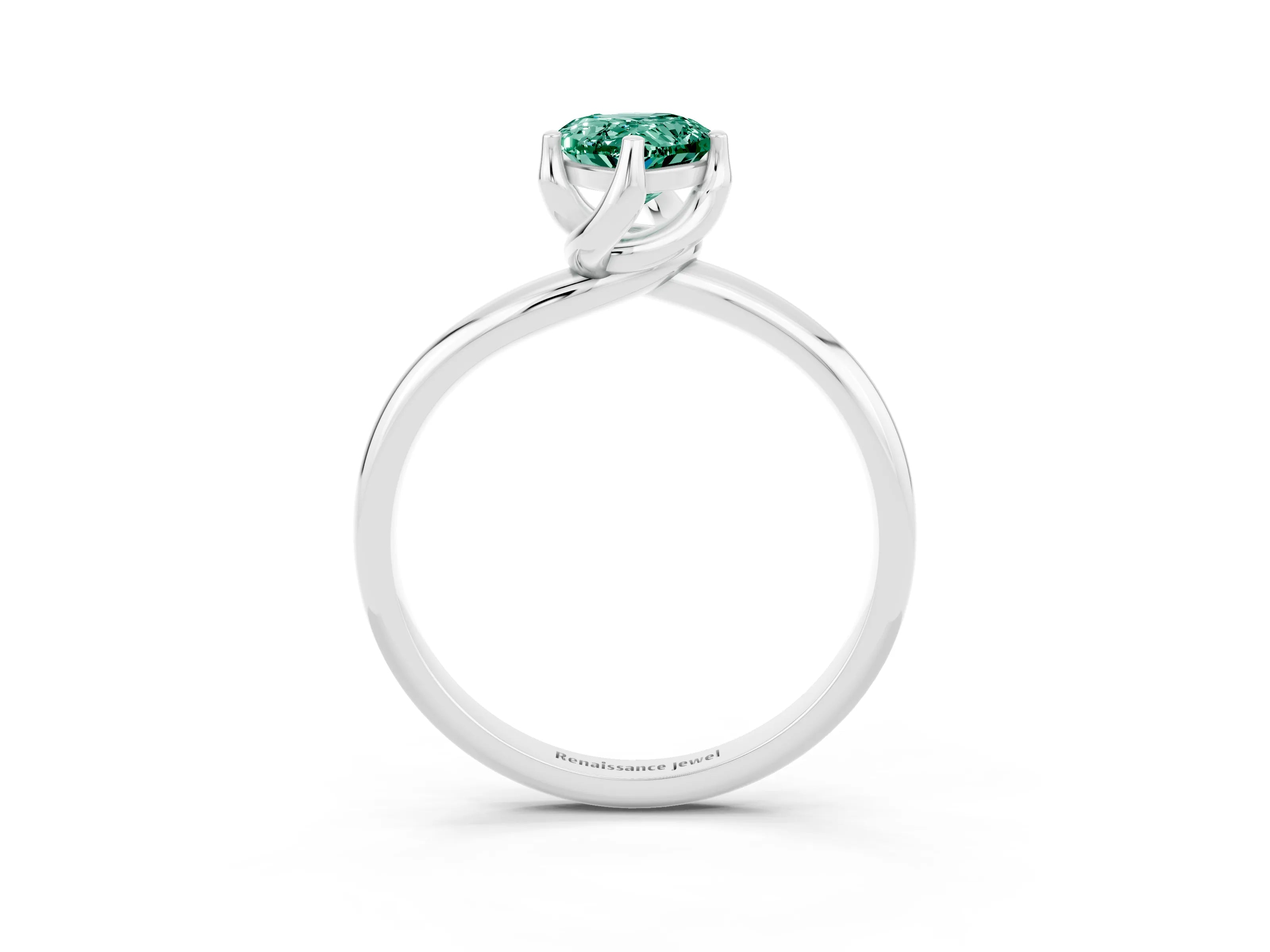 White gold Pear Cut Green Sapphire Solitaire Engagement Ring with Four-Prong Setting and Classic Band_15