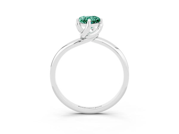 Platinum Pear Cut Green Sapphire Solitaire Engagement Ring with Four-Prong Setting and Classic Band