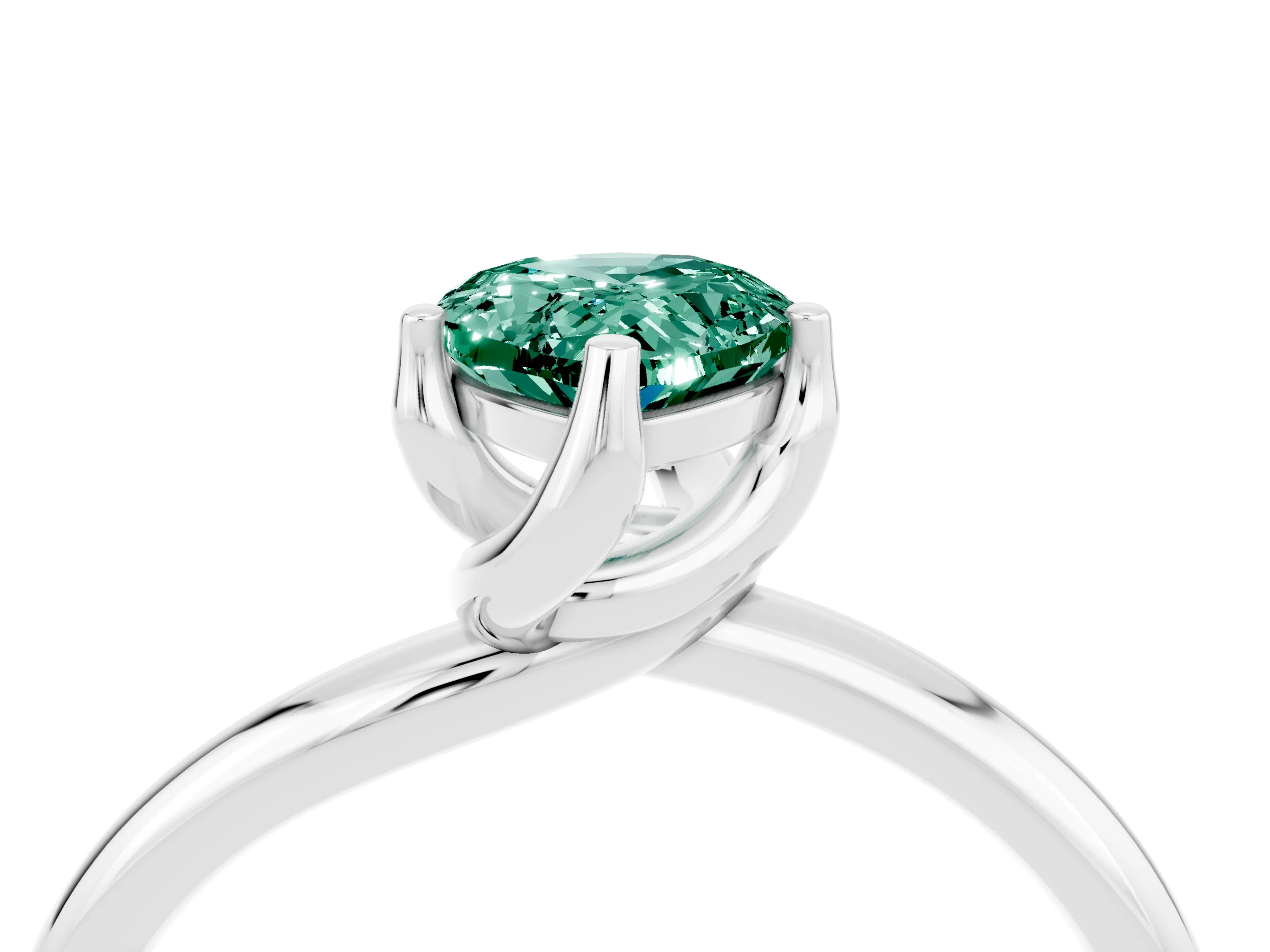 White gold Pear Cut Green Sapphire Solitaire Engagement Ring with Four-Prong Setting and Classic Band_16