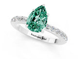 White gold Pear Cut Green Sapphire Solitaire Engagement Ring with Pavé Band and Four-Prong Setting_1