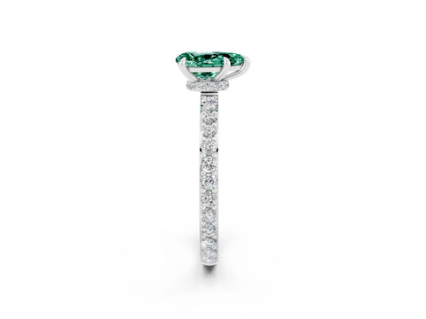 White gold Pear Cut Green Sapphire Solitaire Engagement Ring with Pavé Band and Four-Prong Setting_2