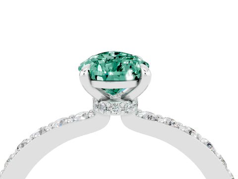 White gold Pear Cut Green Sapphire Solitaire Engagement Ring with Pavé Band and Four-Prong Setting_4