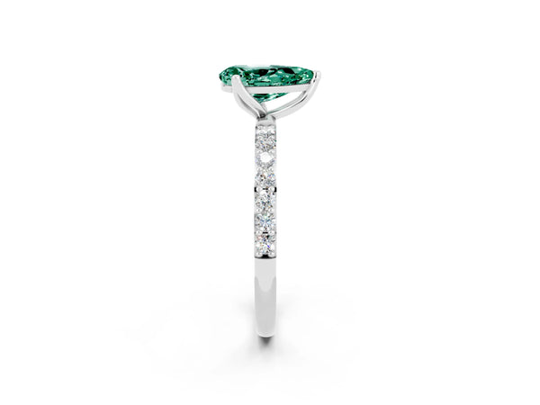 Silver Pear Cut Green Sapphire Solitaire Engagement Ring with Round  Pavé Band and Prong Setting