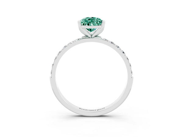 Platinum Pear Cut Green Sapphire Solitaire Engagement Ring with Round  Pavé Band and Prong Setting