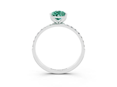 White gold Pear Cut Green Sapphire Solitaire Engagement Ring with Pavé Band and Prong Setting_3