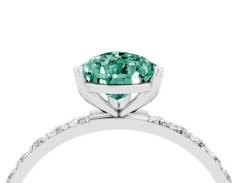 White gold Pear Cut Green Sapphire Solitaire Engagement Ring with Pavé Band and Prong Setting_4