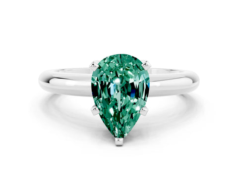 White gold Pear Cut Green Sapphire Solitaire Engagement Ring with Round Band and Four-Prong Setting_18