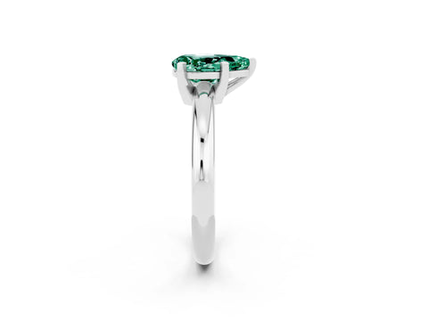 White gold Pear Cut Green Sapphire Solitaire Engagement Ring with Round Band and Four-Prong Setting_20