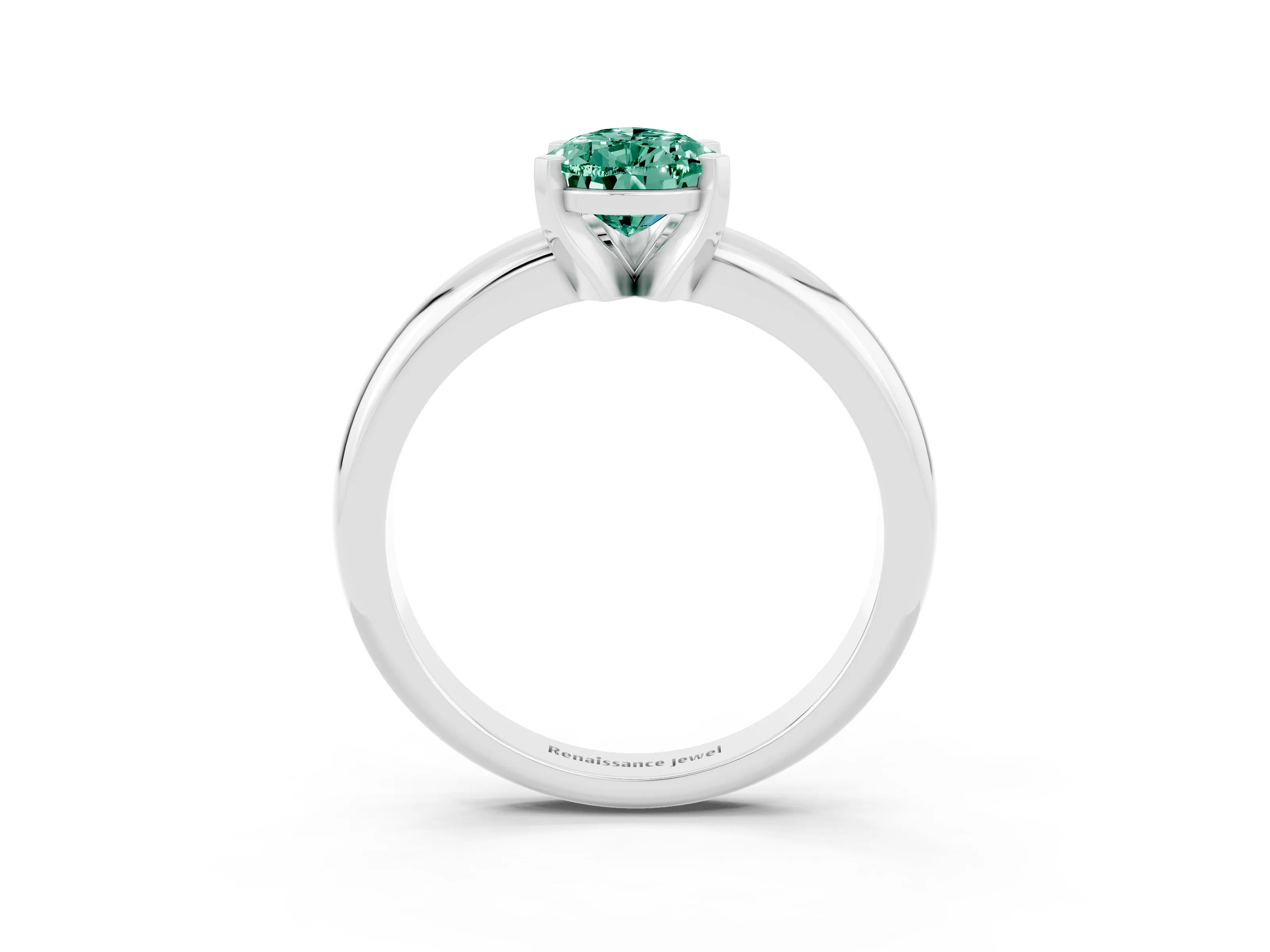 White gold Pear Cut Green Sapphire Solitaire Engagement Ring with Round Band and Four-Prong Setting_21