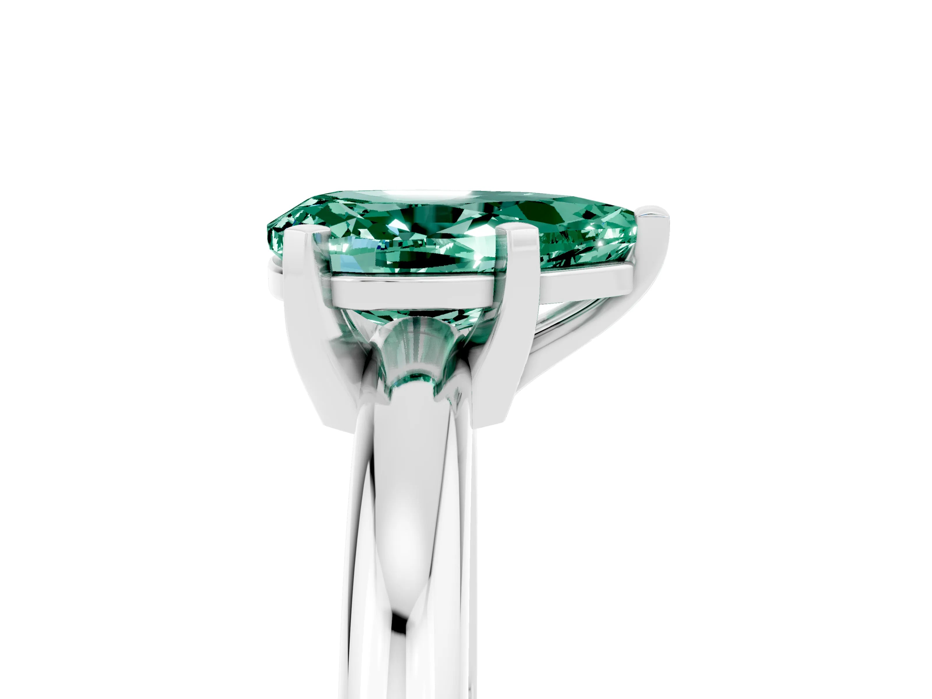 White gold Pear Cut Green Sapphire Solitaire Engagement Ring with Round Band and Four-Prong Setting_23