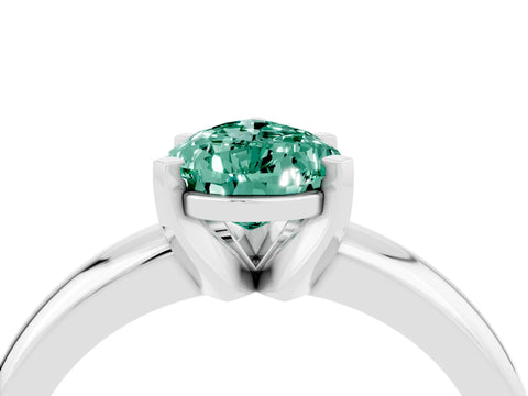 White gold Pear Cut Green Sapphire Solitaire Engagement Ring with Round Band and Four-Prong Setting_28