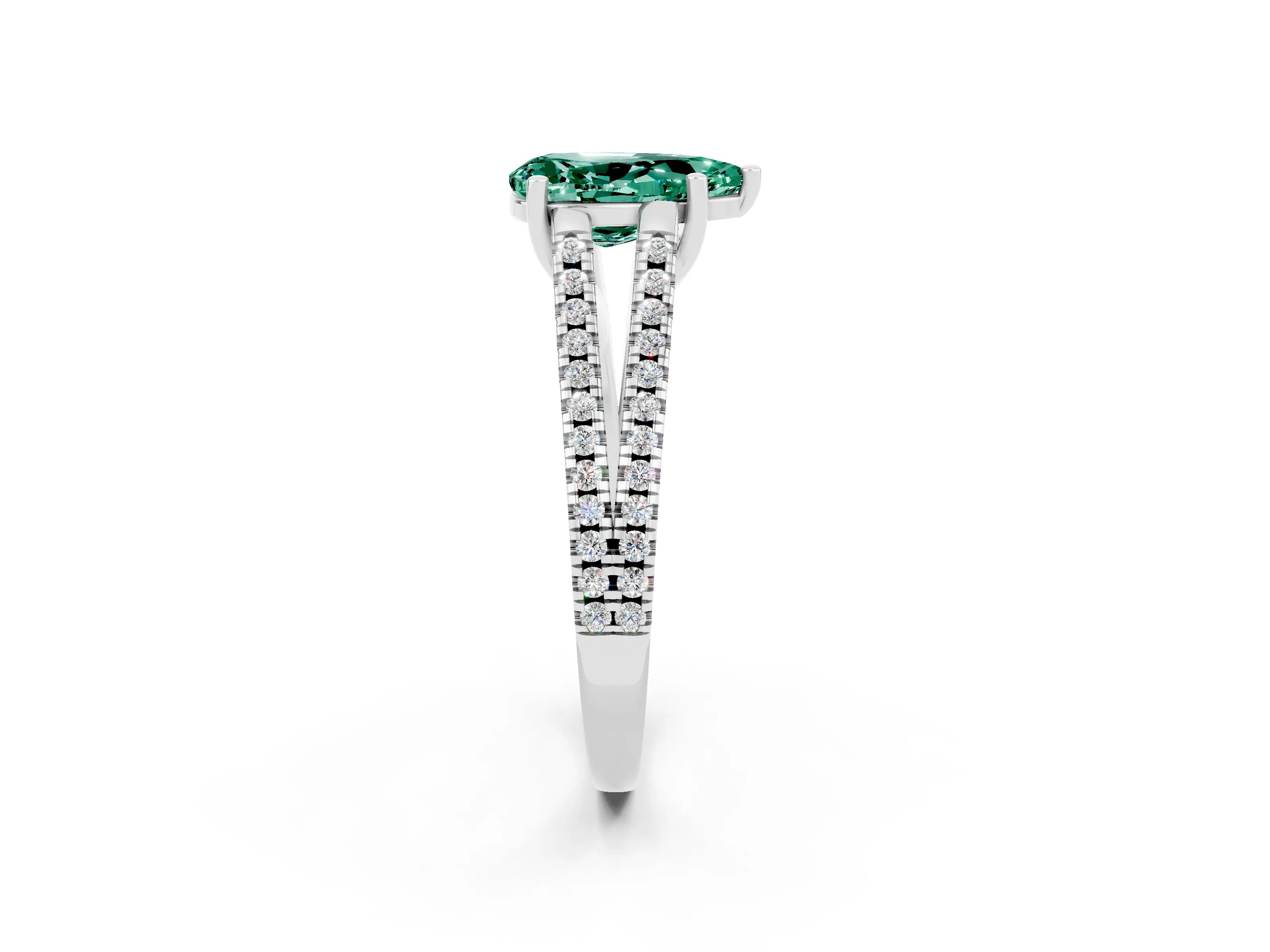 White gold Pear Cut Green Sapphire Solitaire Engagement Ring with Split Shank Pavé Band_2